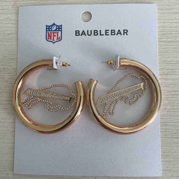♥️🦬 💙 Buffalo Bills NFL Logo Gold Hoops 🦬🏈♥️ - Picture 4 of 4